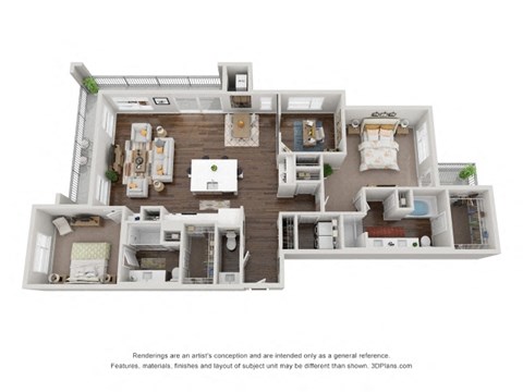 Floor plan for 2 beds, 2.5 baths, 1705 sqft